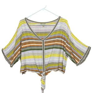Democracy Top Colorful Striped Casual Slouchy Cropped Shirt Flowy Sleeves XL